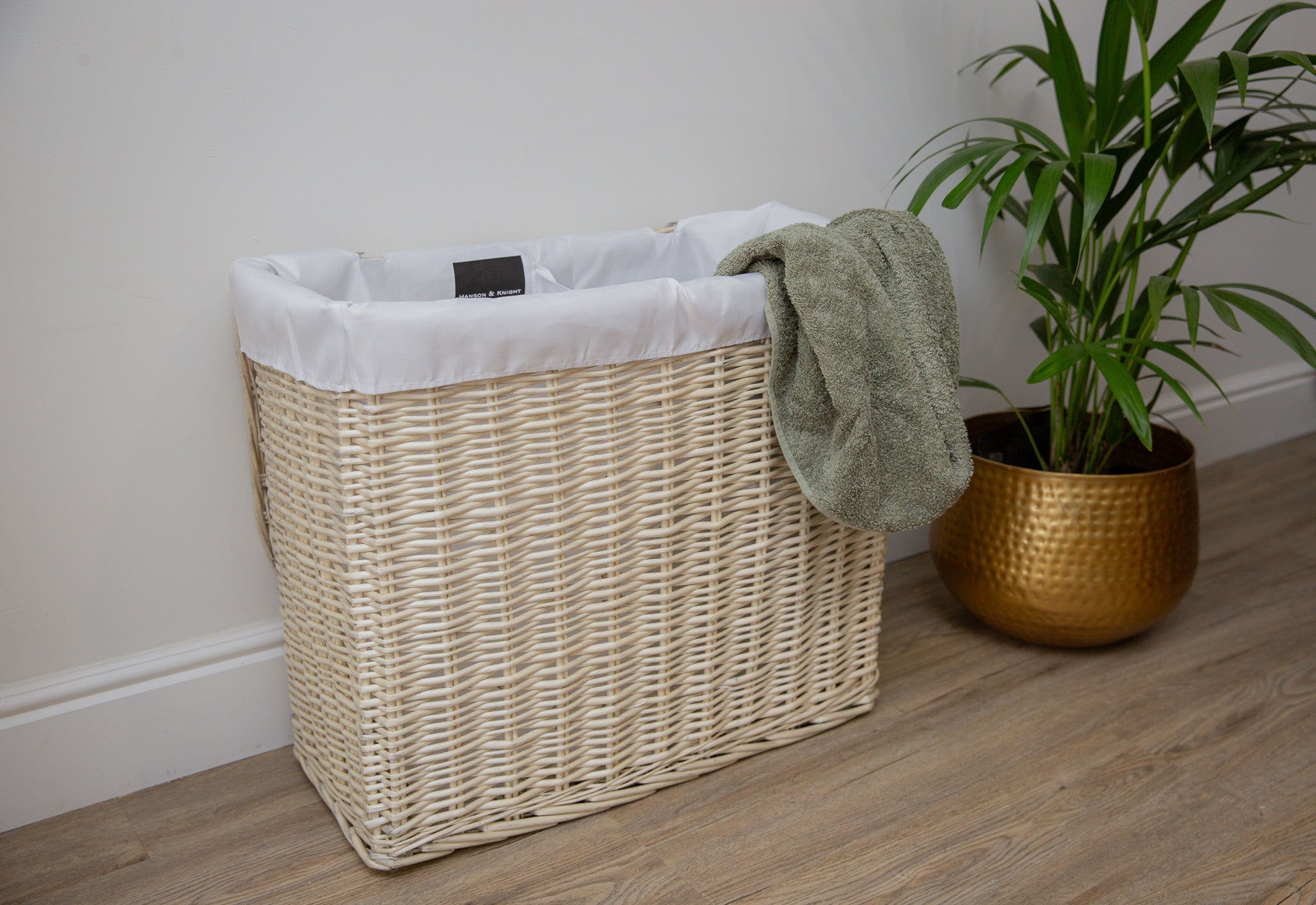 cream 2 section laundry basket