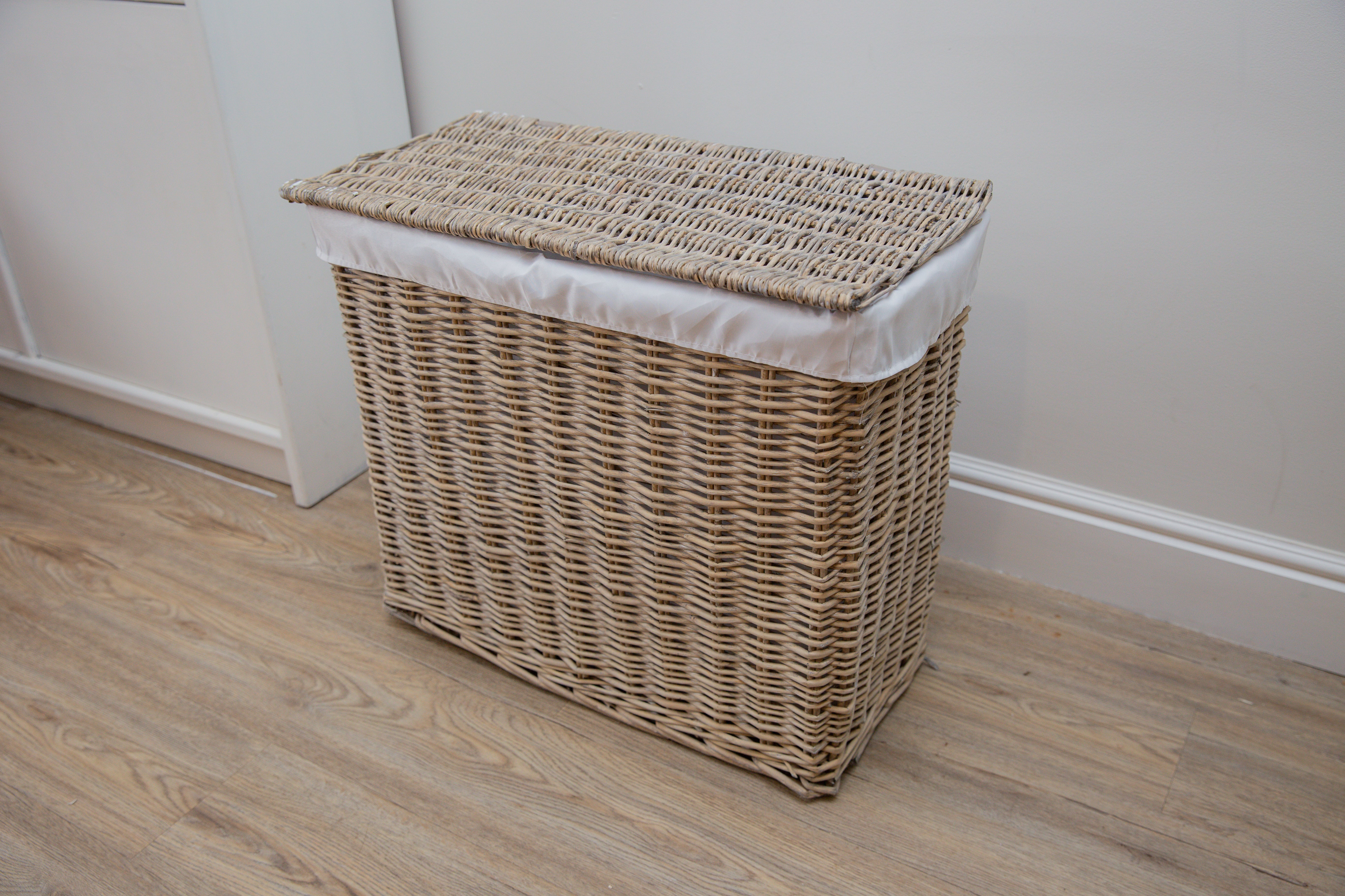 H&K 3 section wicker Laundry Basket - Large in Antique wash