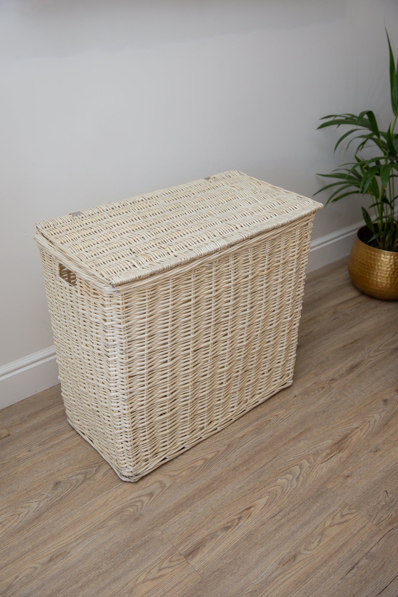 H&K 3 section Wicker Laundry Basket - Large in Ivory cream