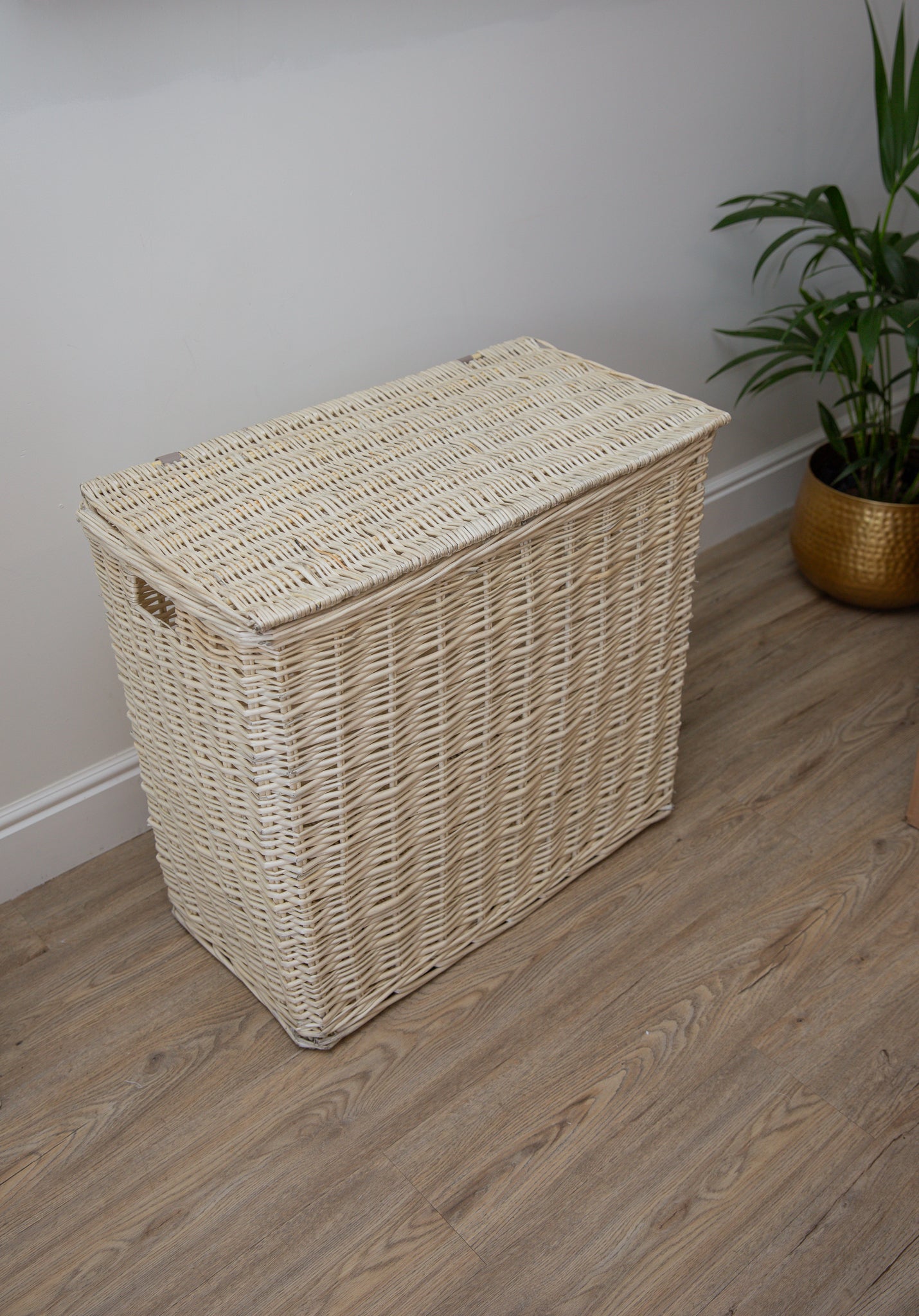 H&K 3 section Wicker Laundry Basket - Large in Ivory cream