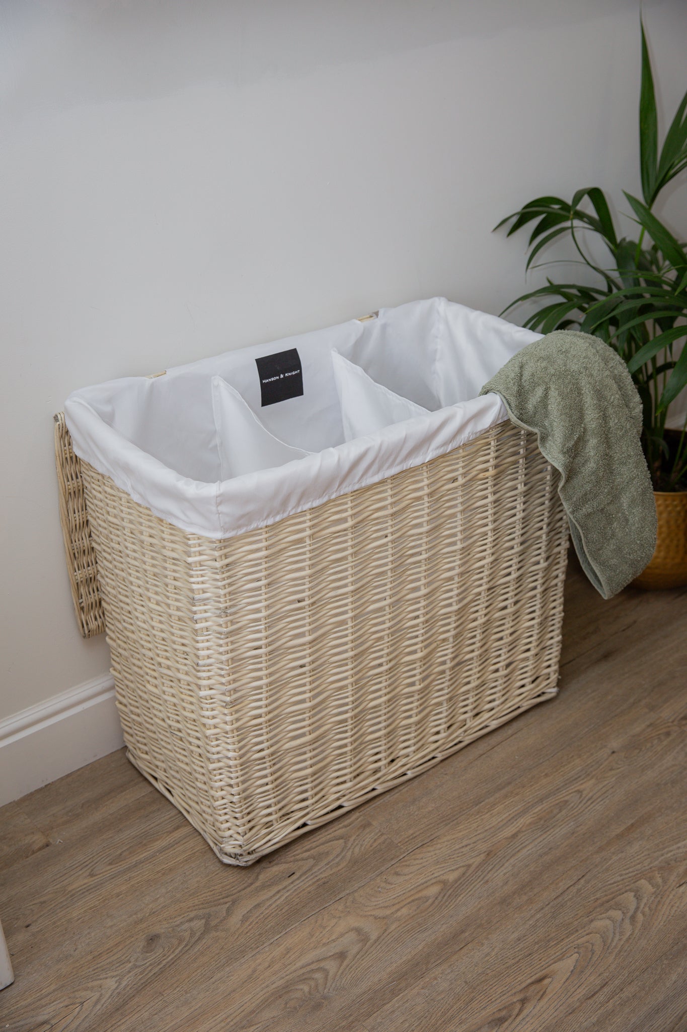 H&K 3 section Wicker Laundry Basket - Large in Ivory cream