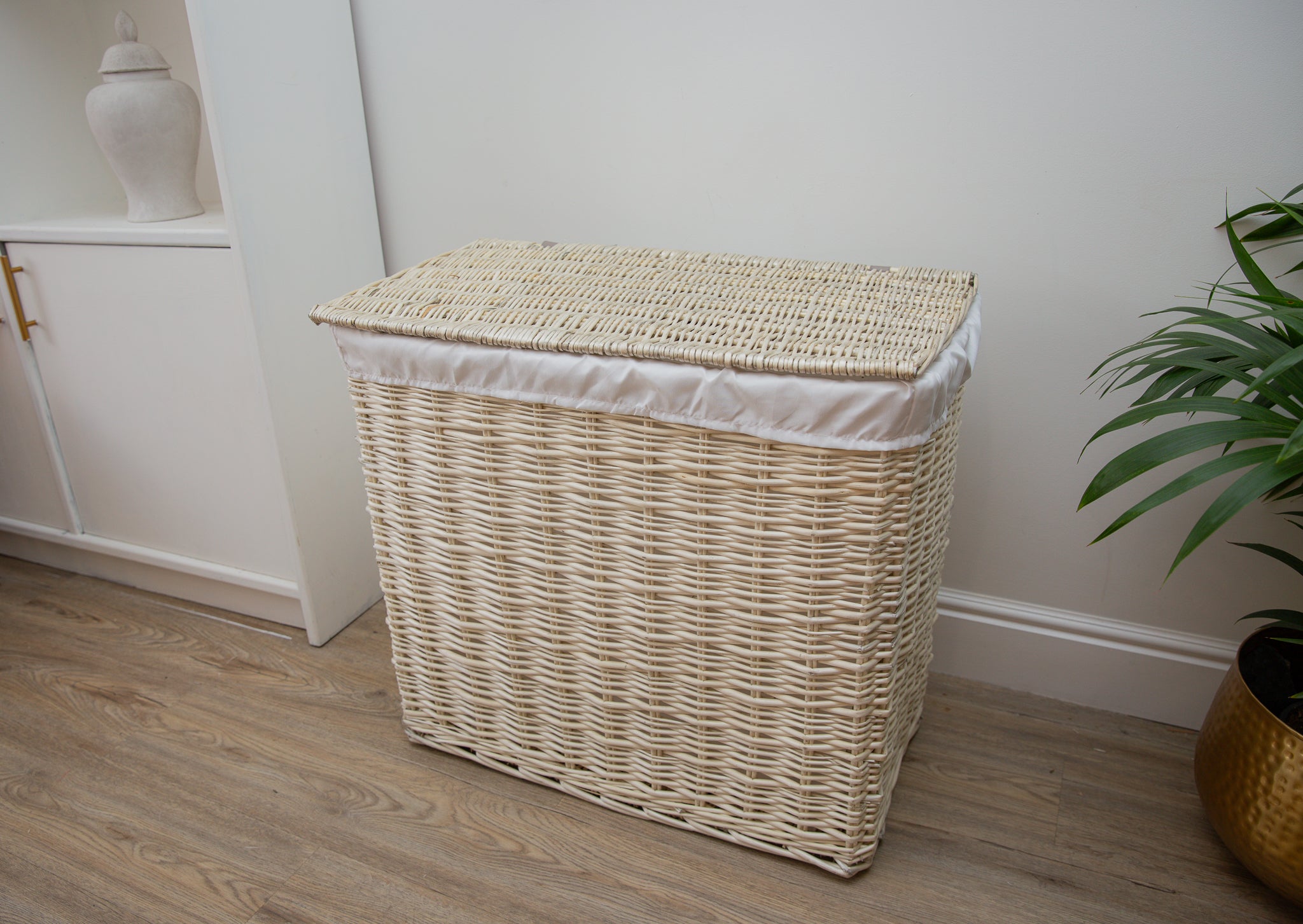 H&K multi section wicker Laundry Basket - Medium size in Ivory cream