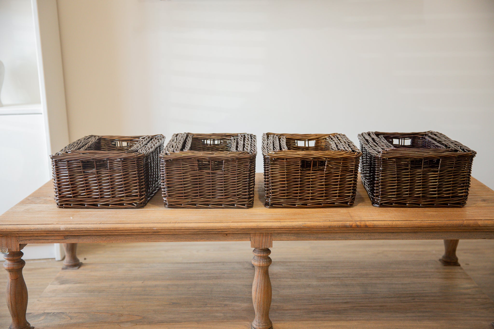 H&K Set of 4 sizes willow wicker storage baskets - in dark forest green