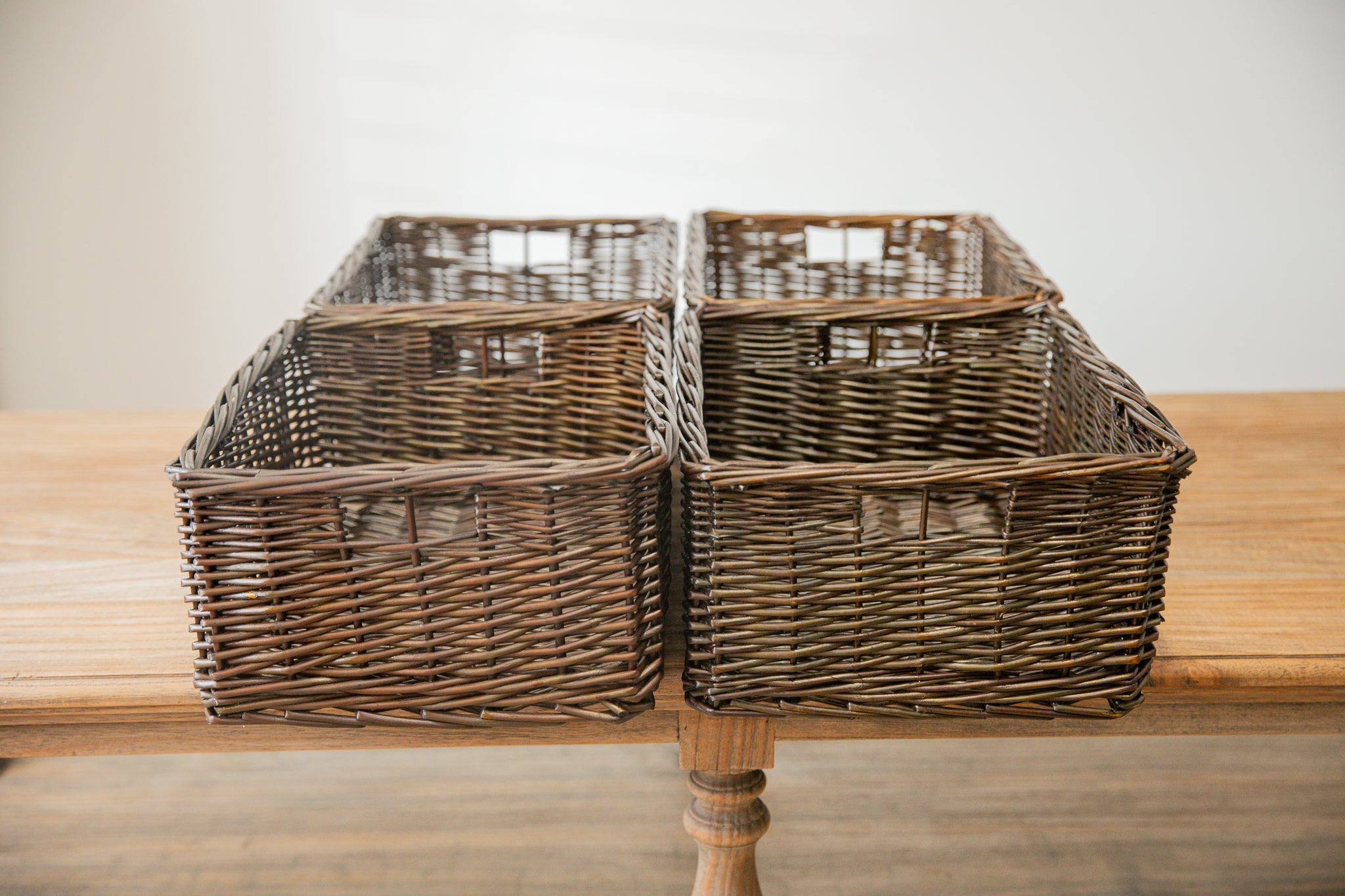 H&K set of willow wicker storage baskets in dark forest green