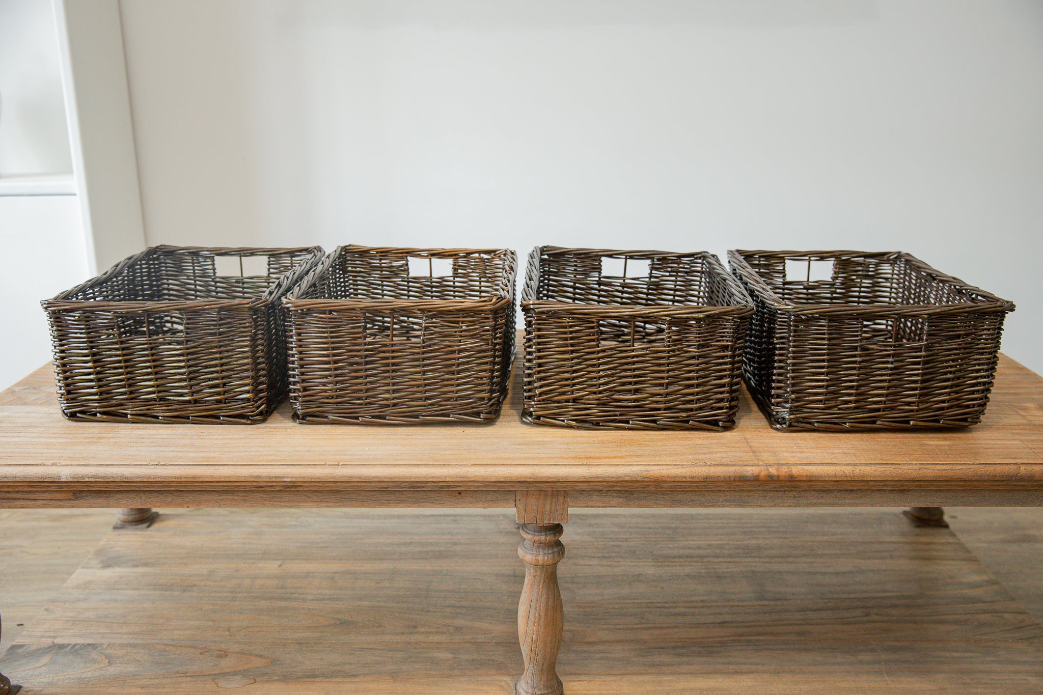 H&K set of willow wicker storage baskets in dark forest green