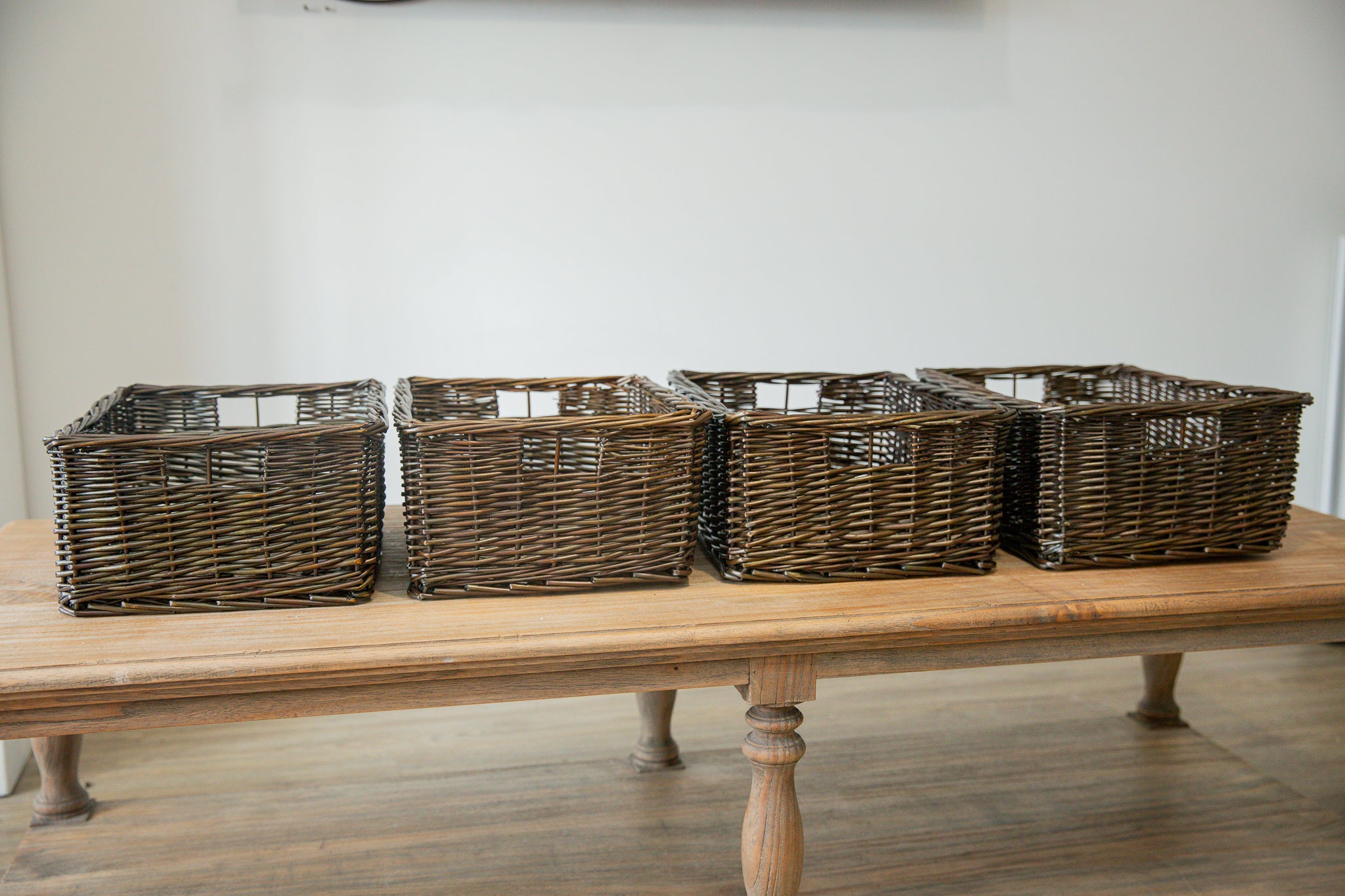 H&K set of willow wicker storage baskets in dark forest green