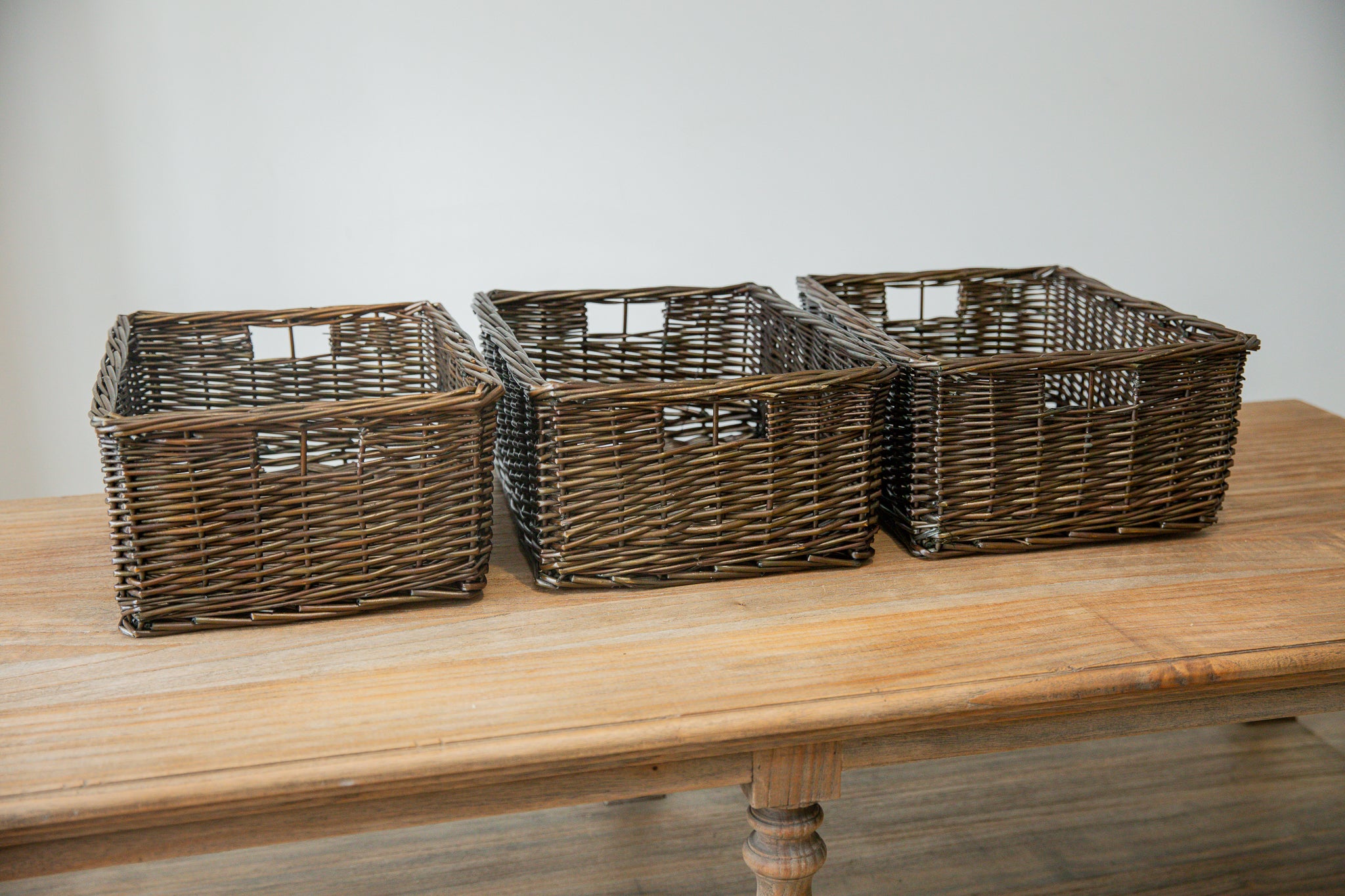 H&K set of willow wicker storage baskets in dark forest green