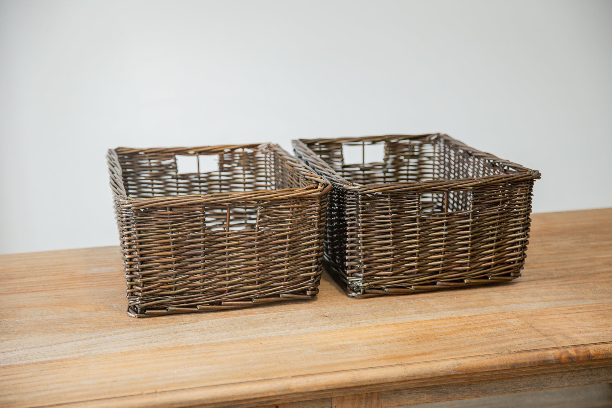 H&K set of willow wicker storage baskets in dark forest green