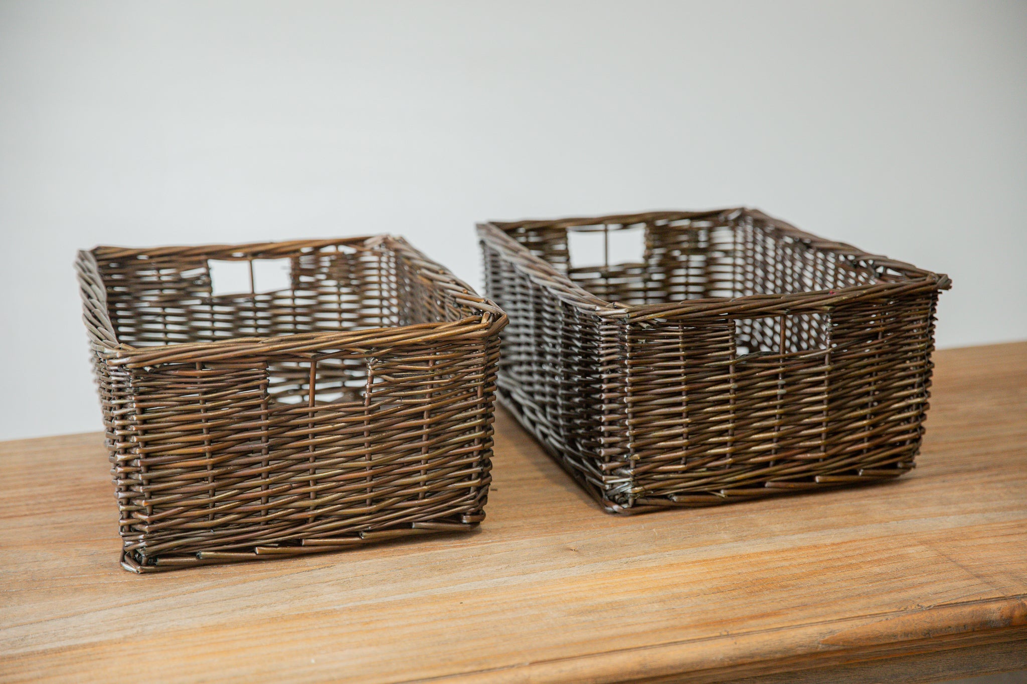 H&K set of willow wicker storage baskets in dark forest green