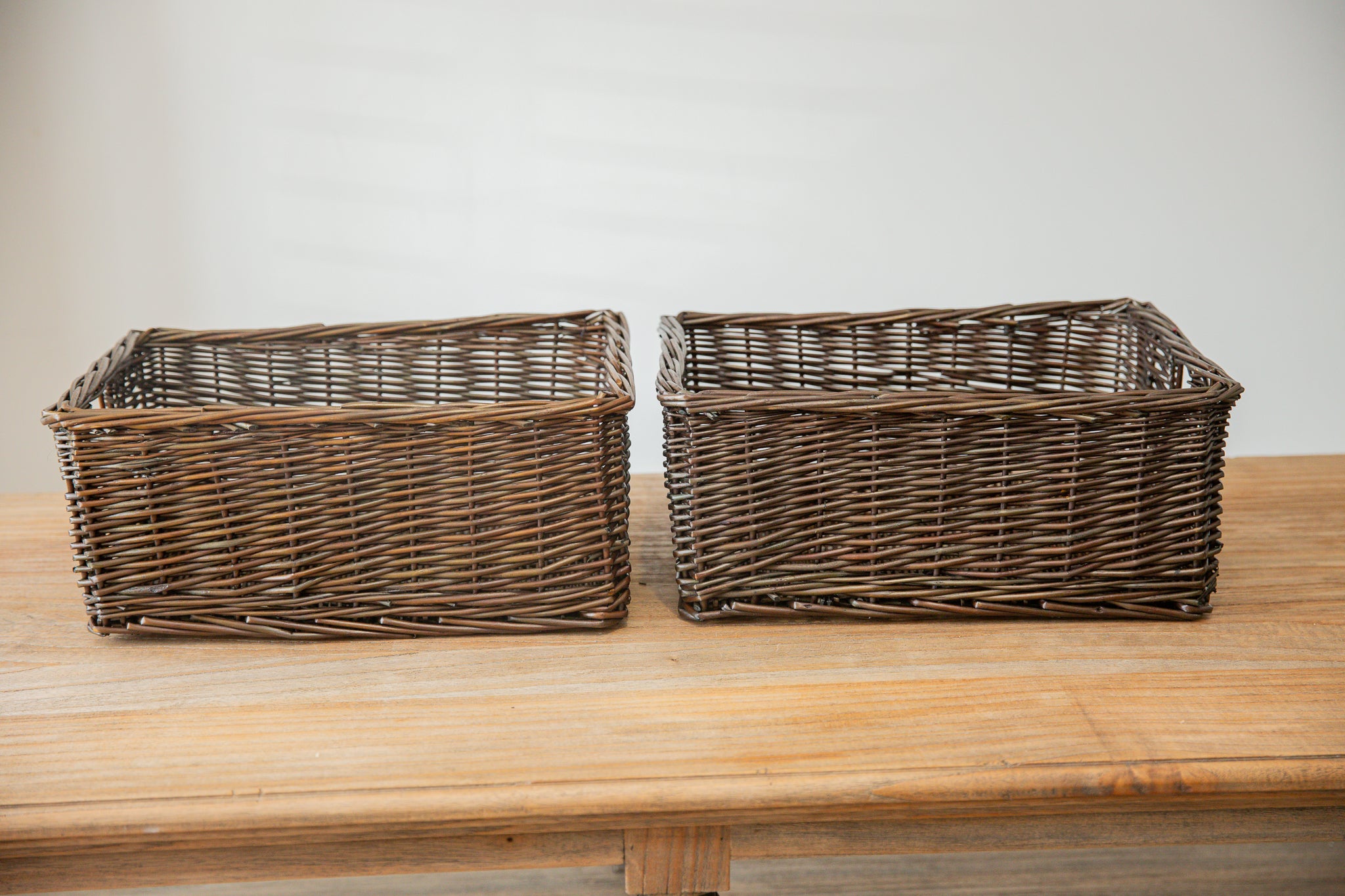 H&K set of willow wicker storage baskets in dark forest green