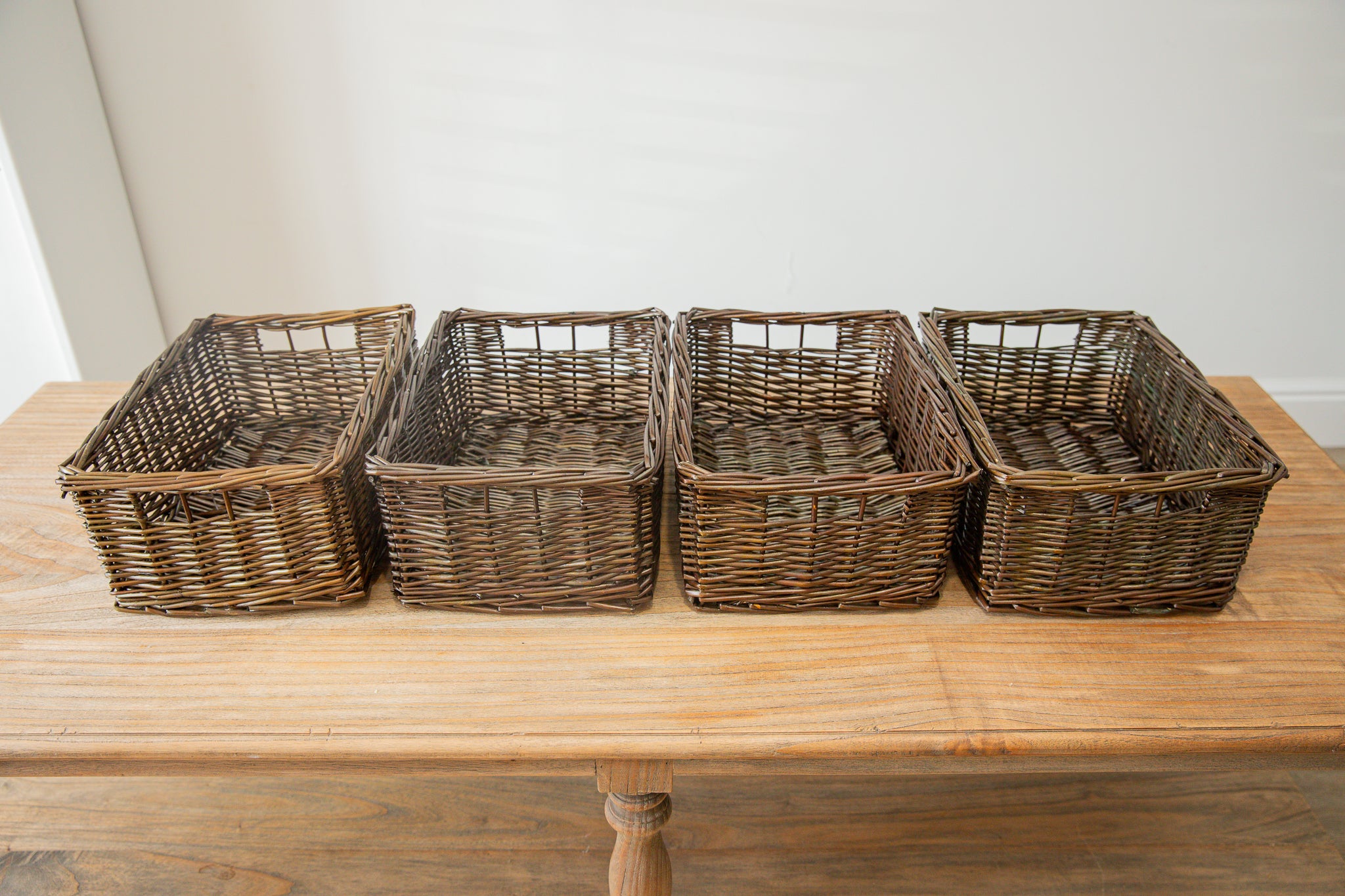 brown wicker storage baskets