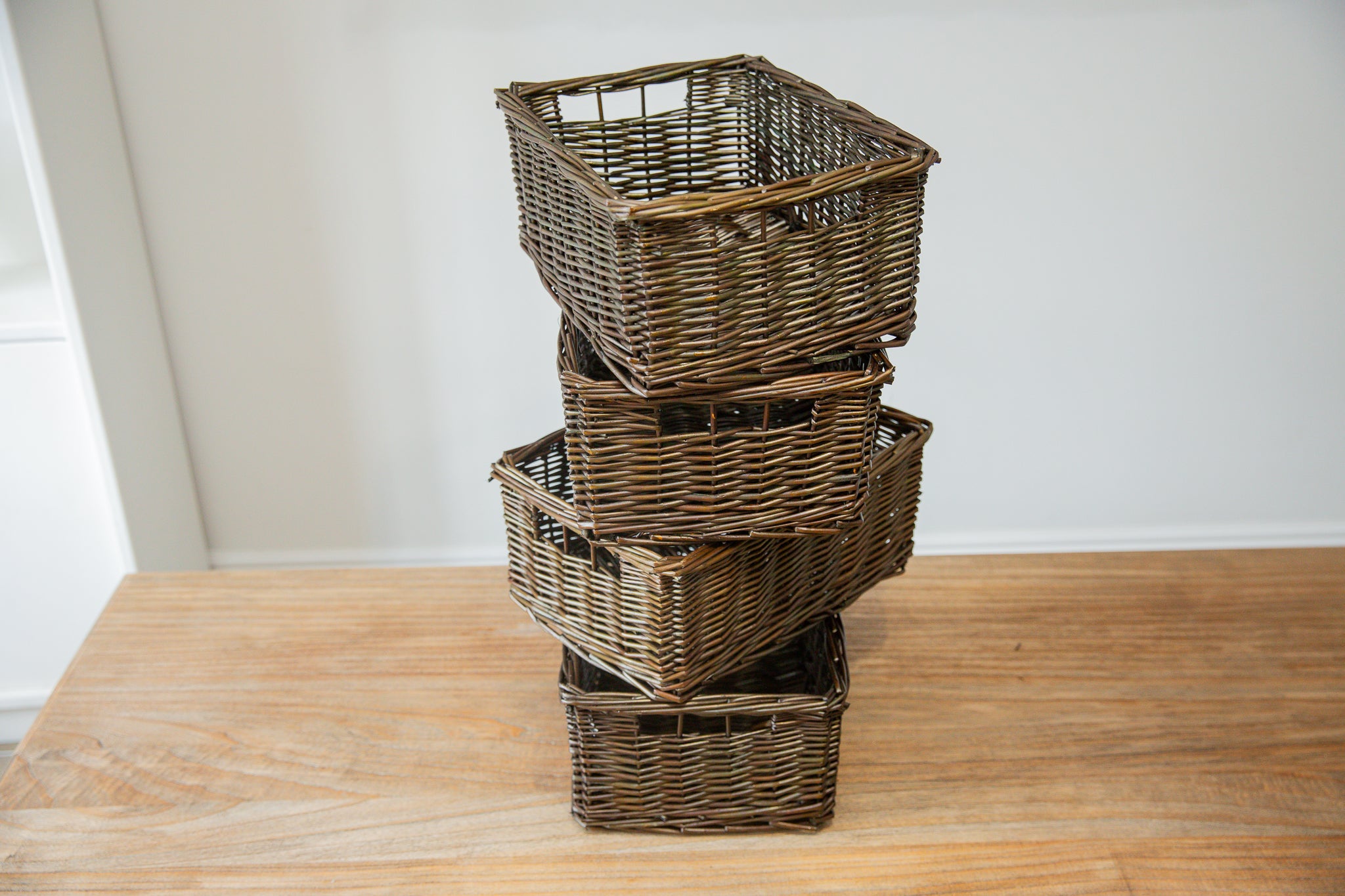 H&K set of willow wicker storage baskets in dark forest green