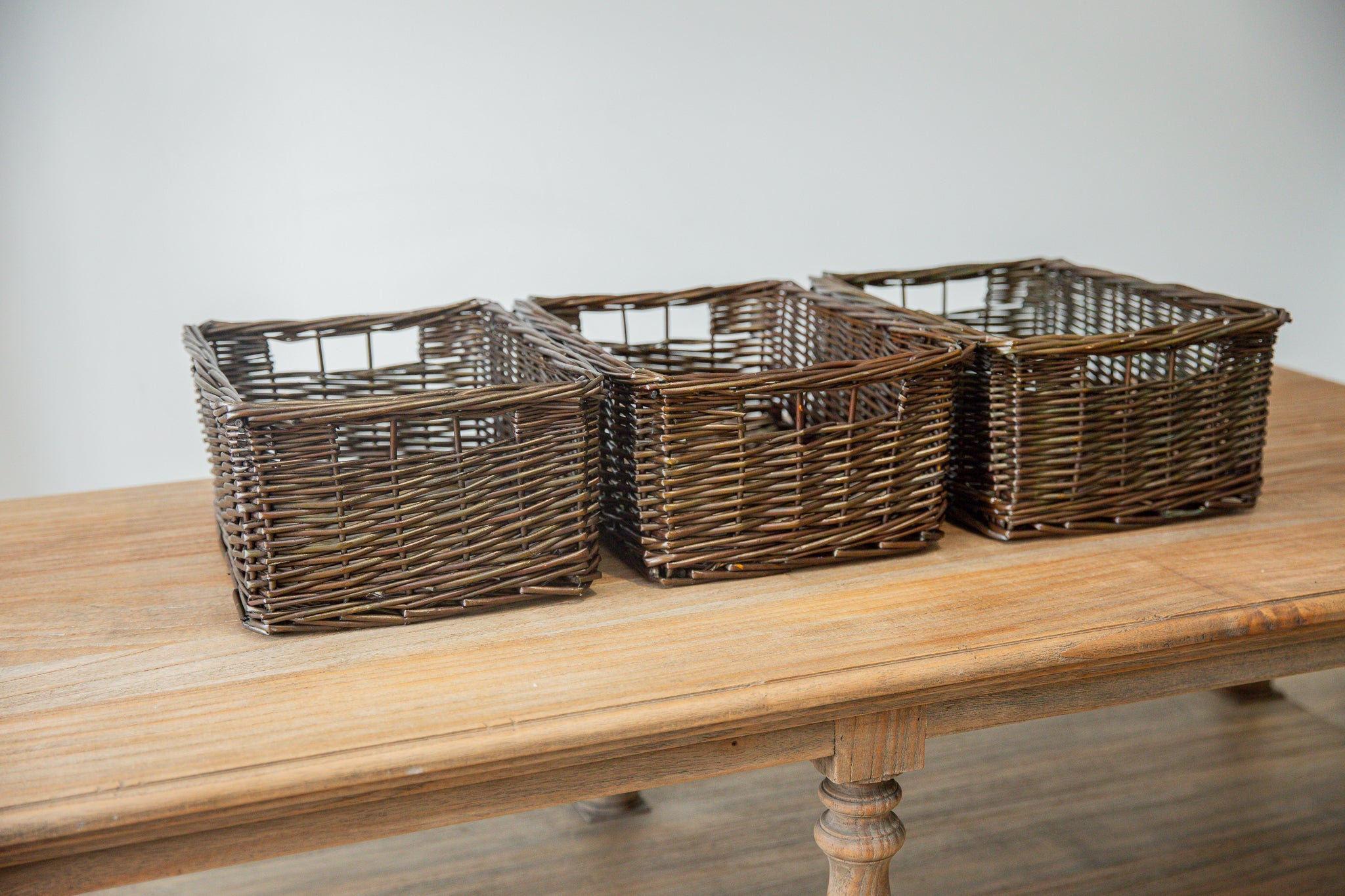 H&K set of willow wicker storage baskets in dark forest green