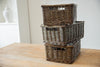 H&K set of willow wicker storage baskets in dark forest green