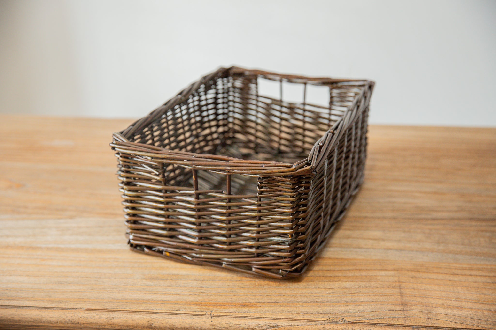 H&K set of willow wicker storage baskets in dark forest green