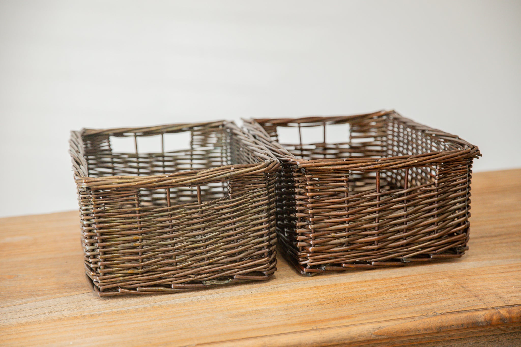 H&K set of willow wicker storage baskets in dark forest green