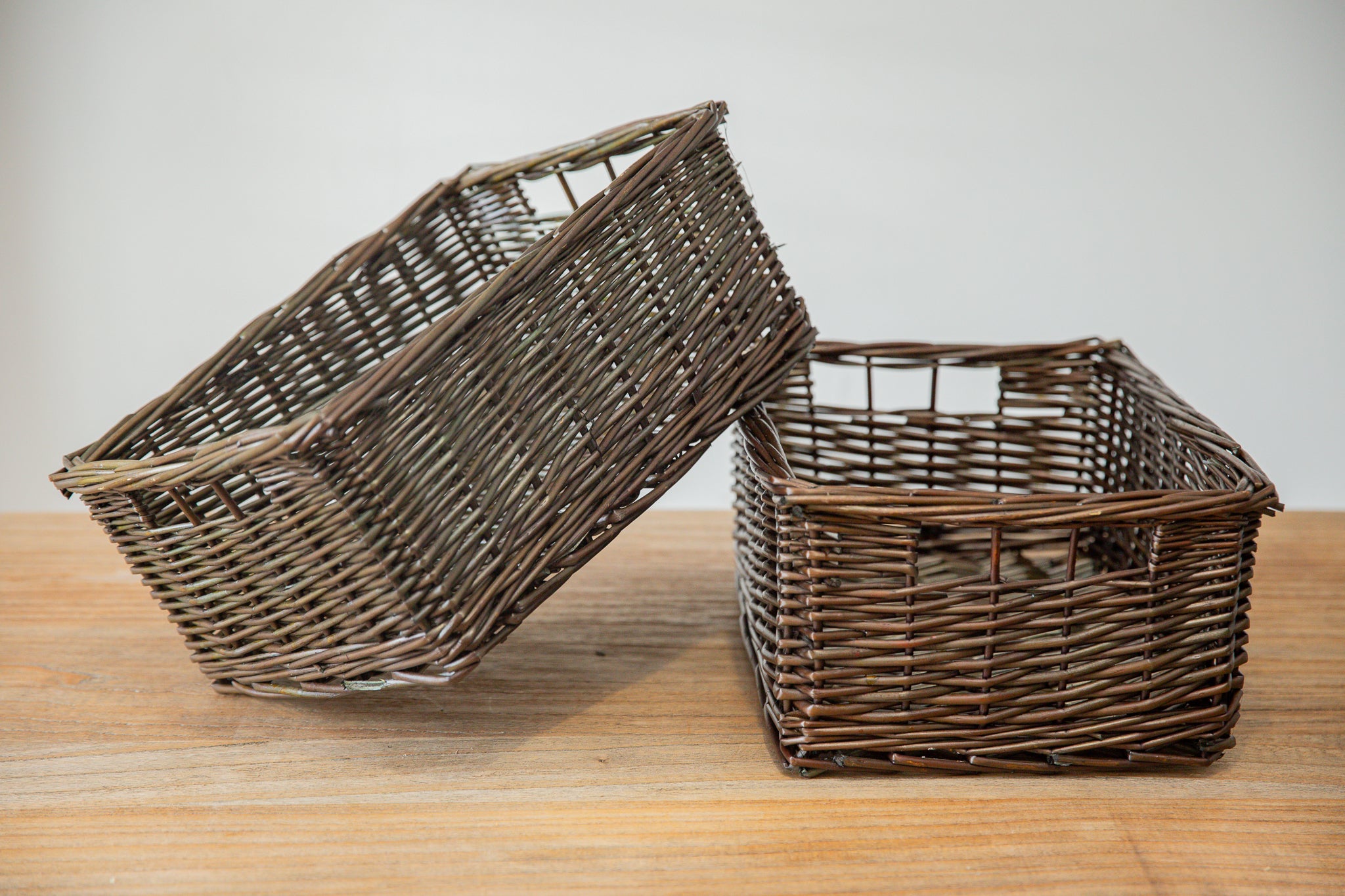 H&K set of willow wicker storage baskets in dark forest green