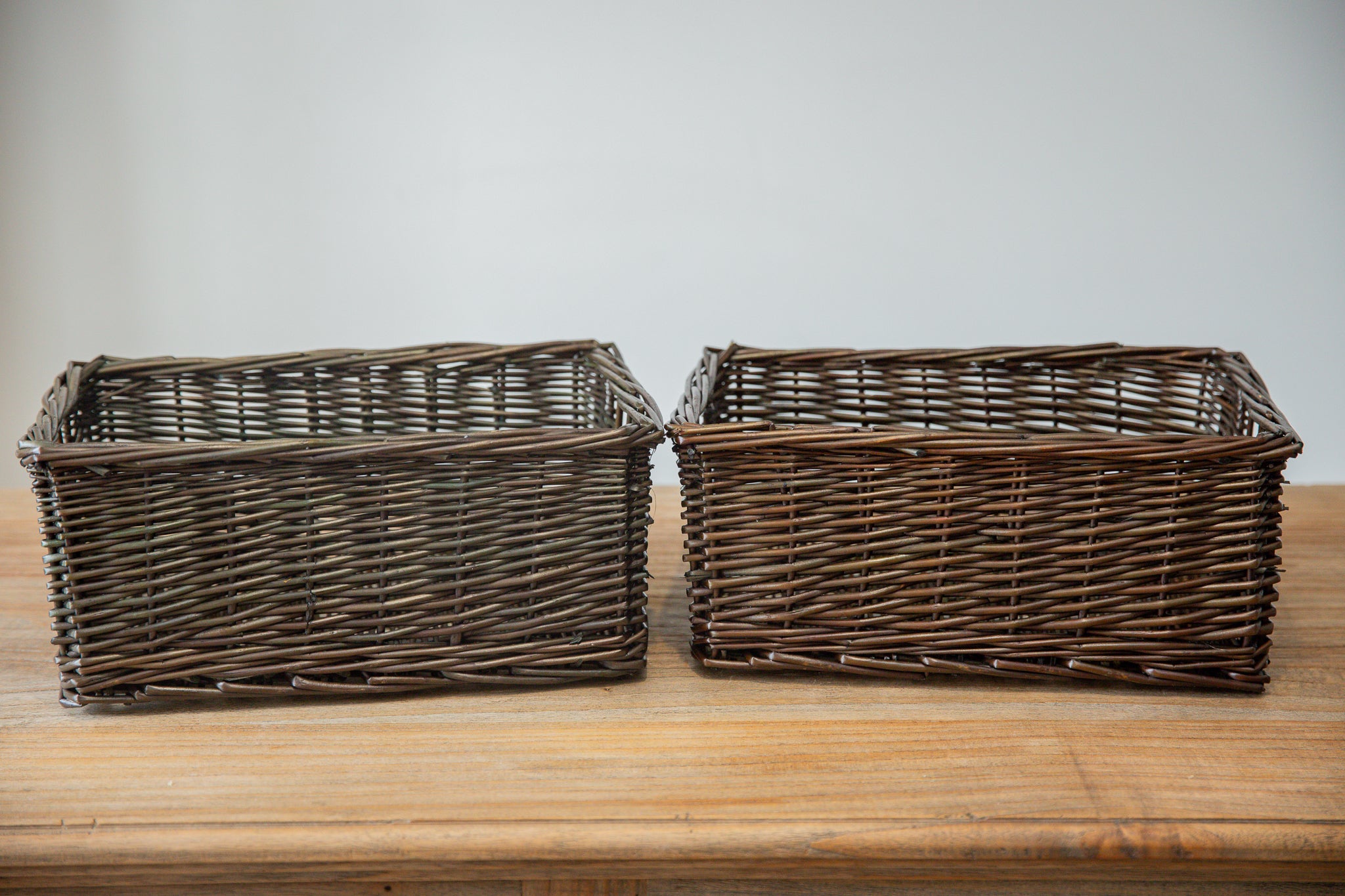 H&K set of willow wicker storage baskets in dark forest green