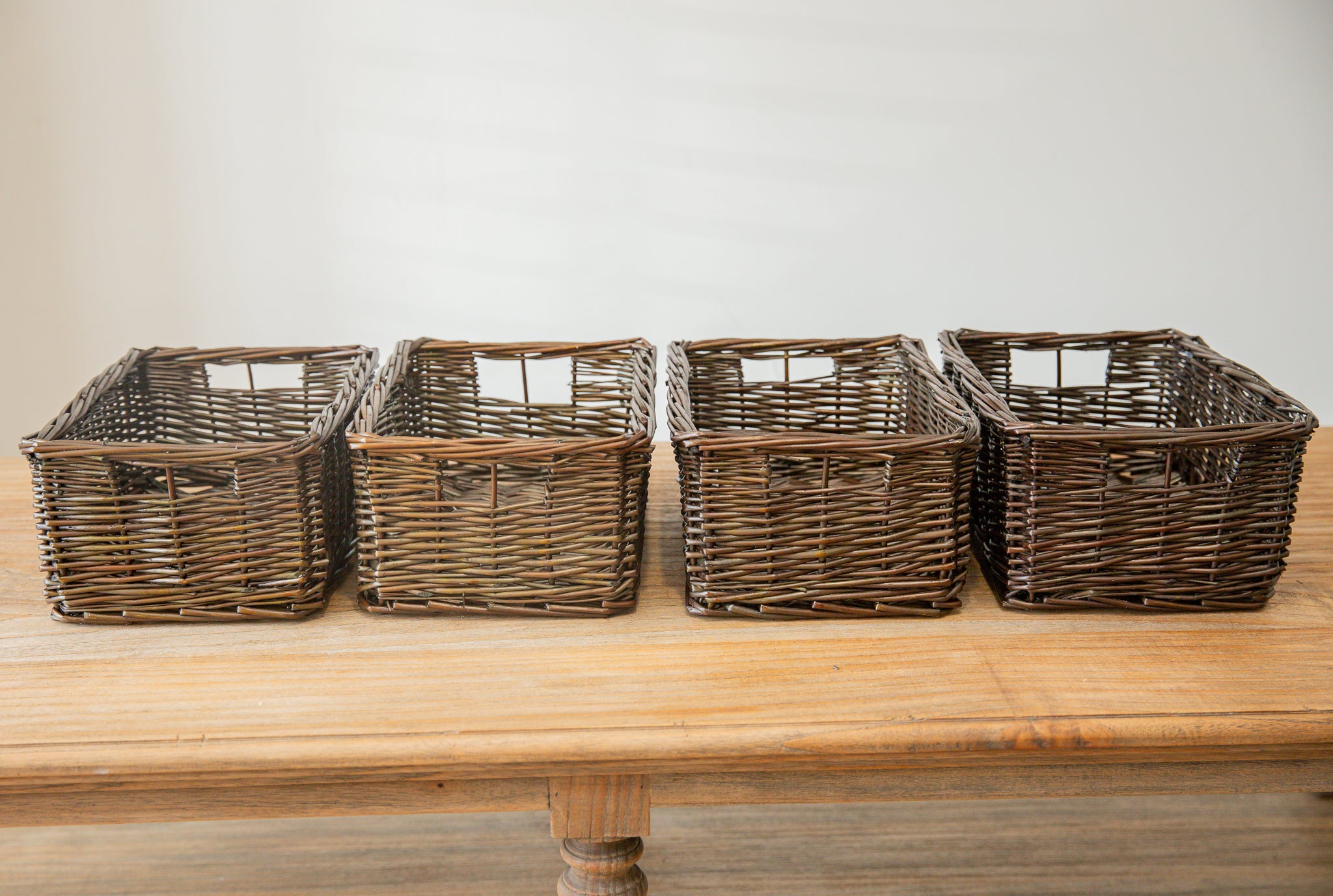 H&K set of willow wicker storage baskets in dark forest green