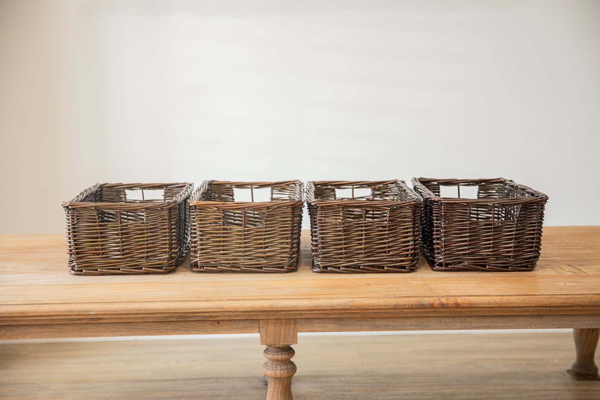 H&K set of willow wicker storage baskets in dark forest green