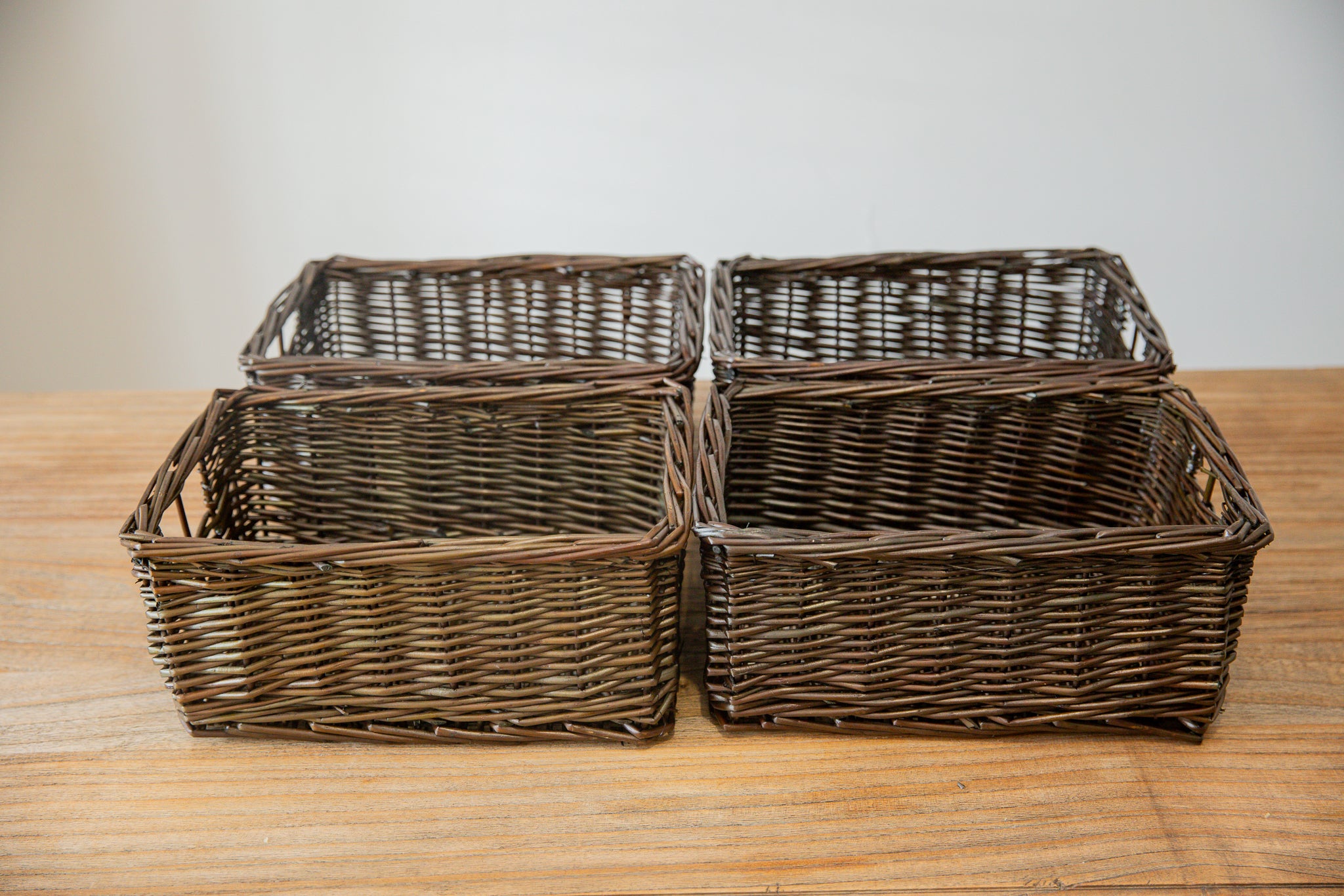 H&K set of willow wicker storage baskets in dark forest green