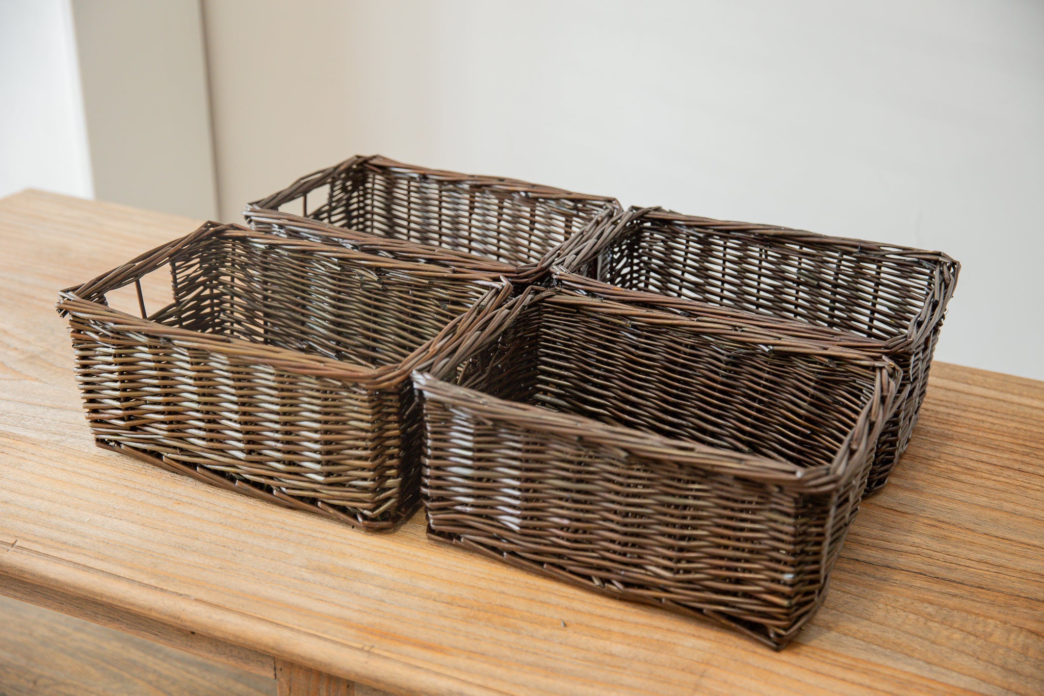 H&K set of willow wicker storage baskets in dark forest green