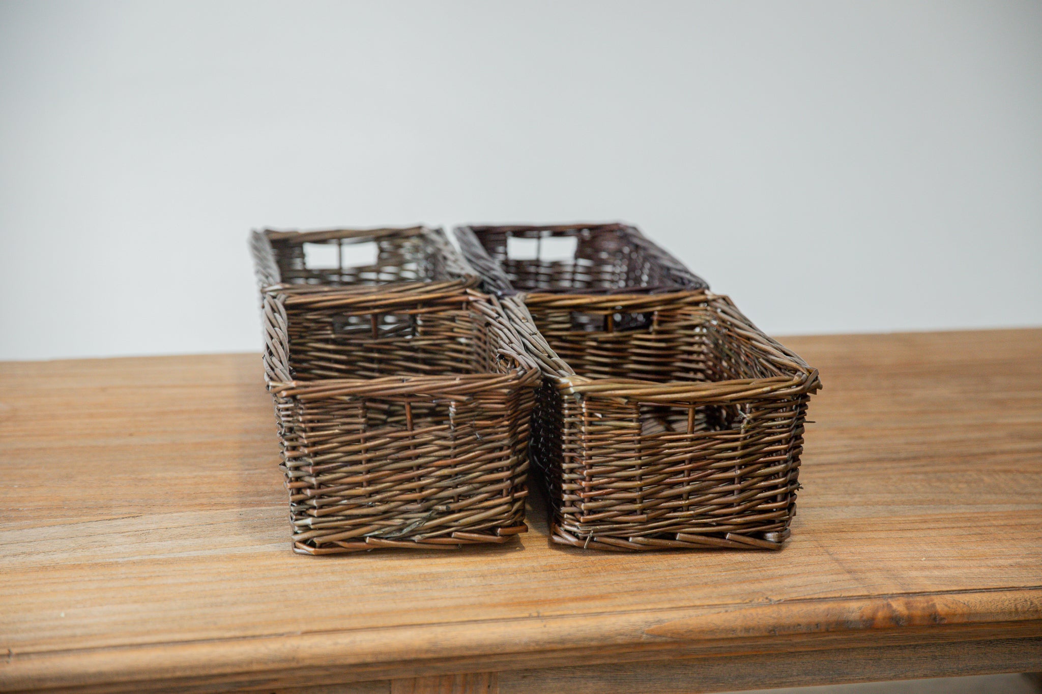 H&K set of willow wicker storage baskets in dark forest green