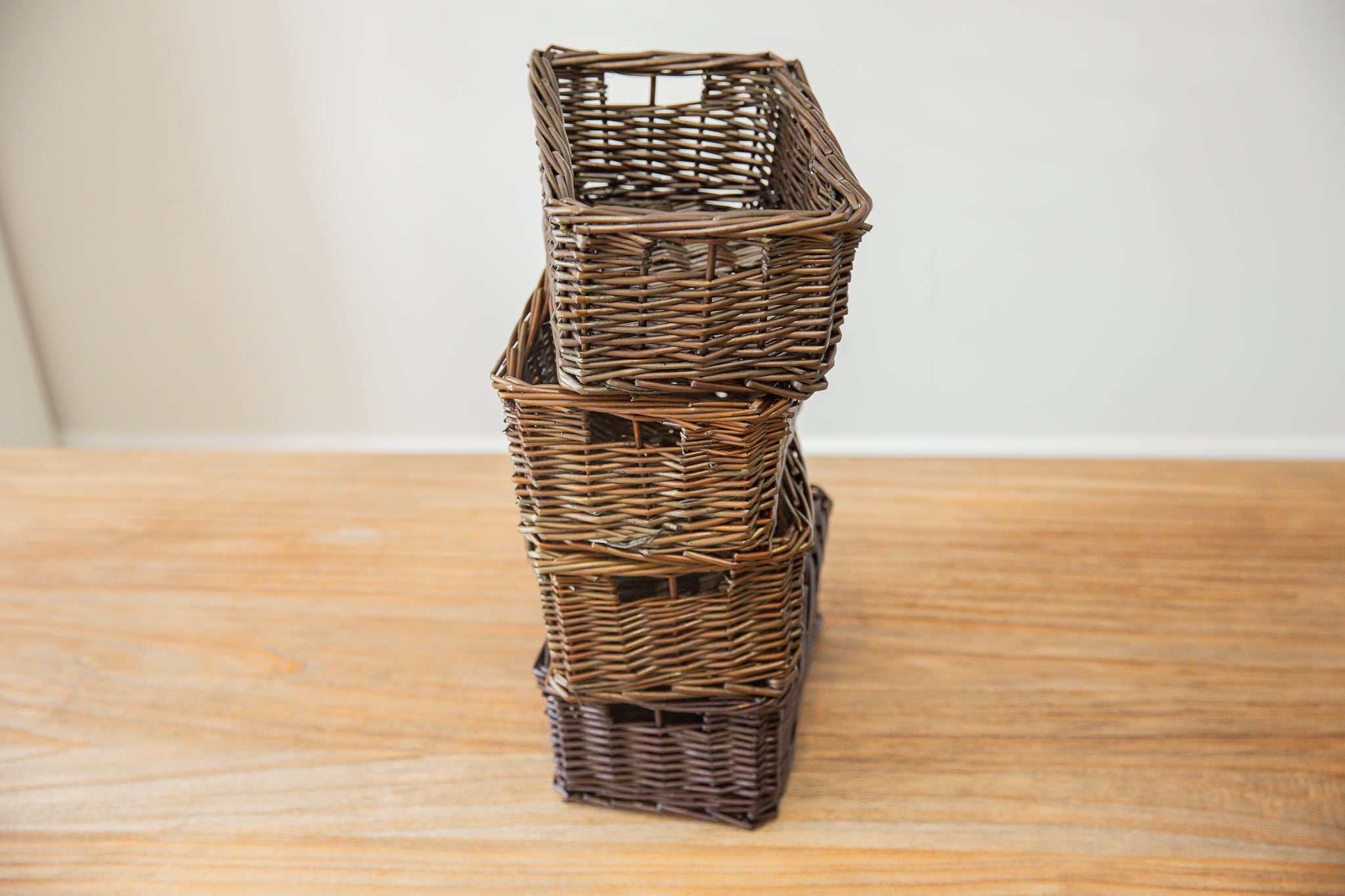 H&K set of willow wicker storage baskets in dark forest green