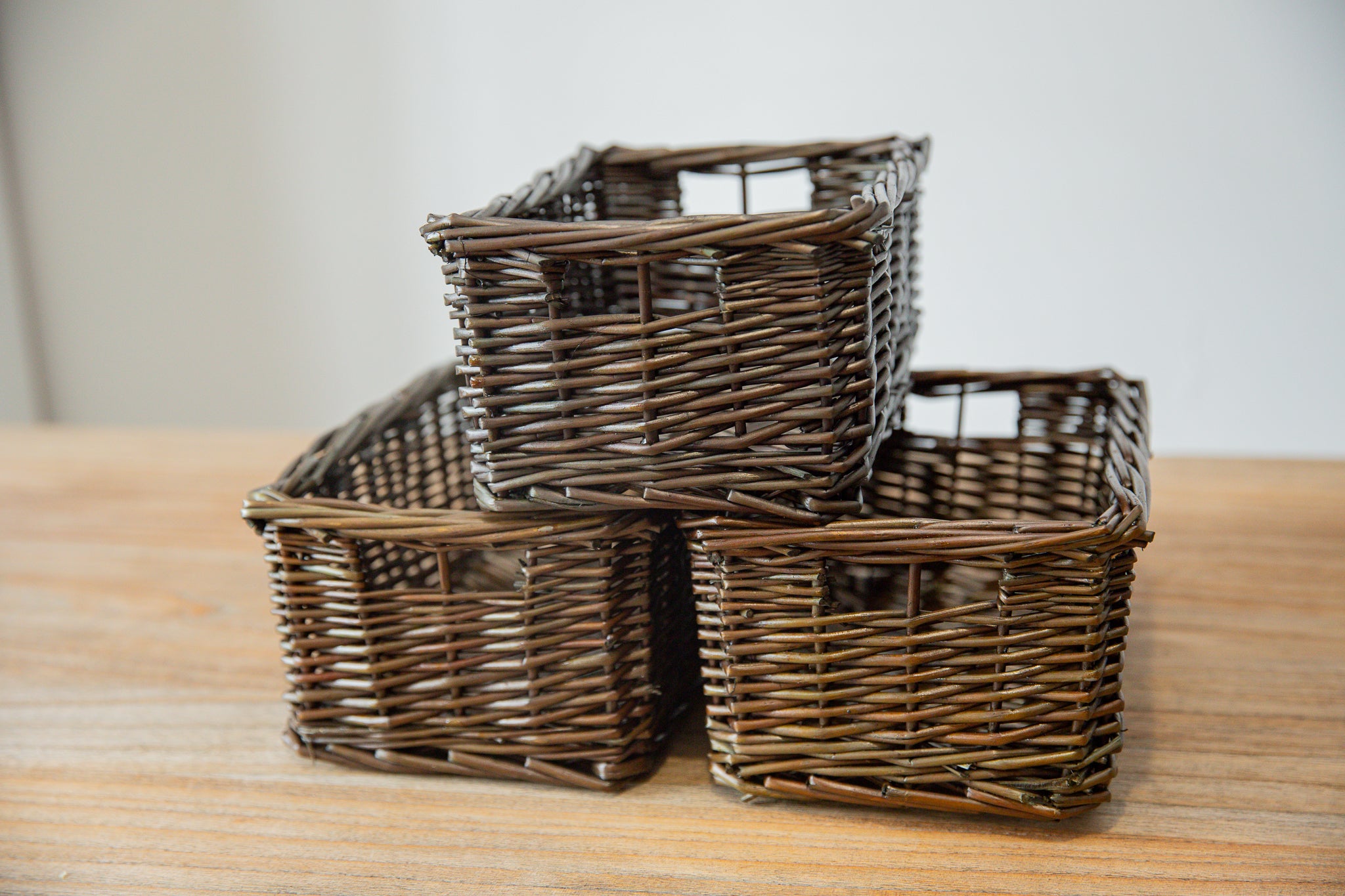 H&K set of willow wicker storage baskets in dark forest green