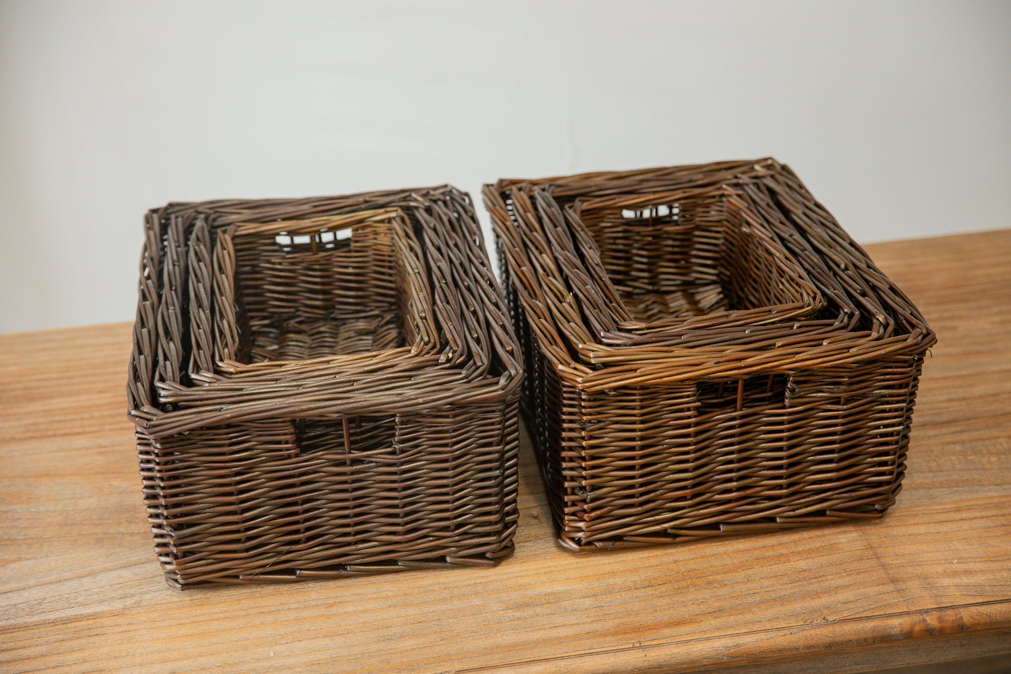 H&K Set of 4 sizes willow wicker storage baskets - in dark forest green