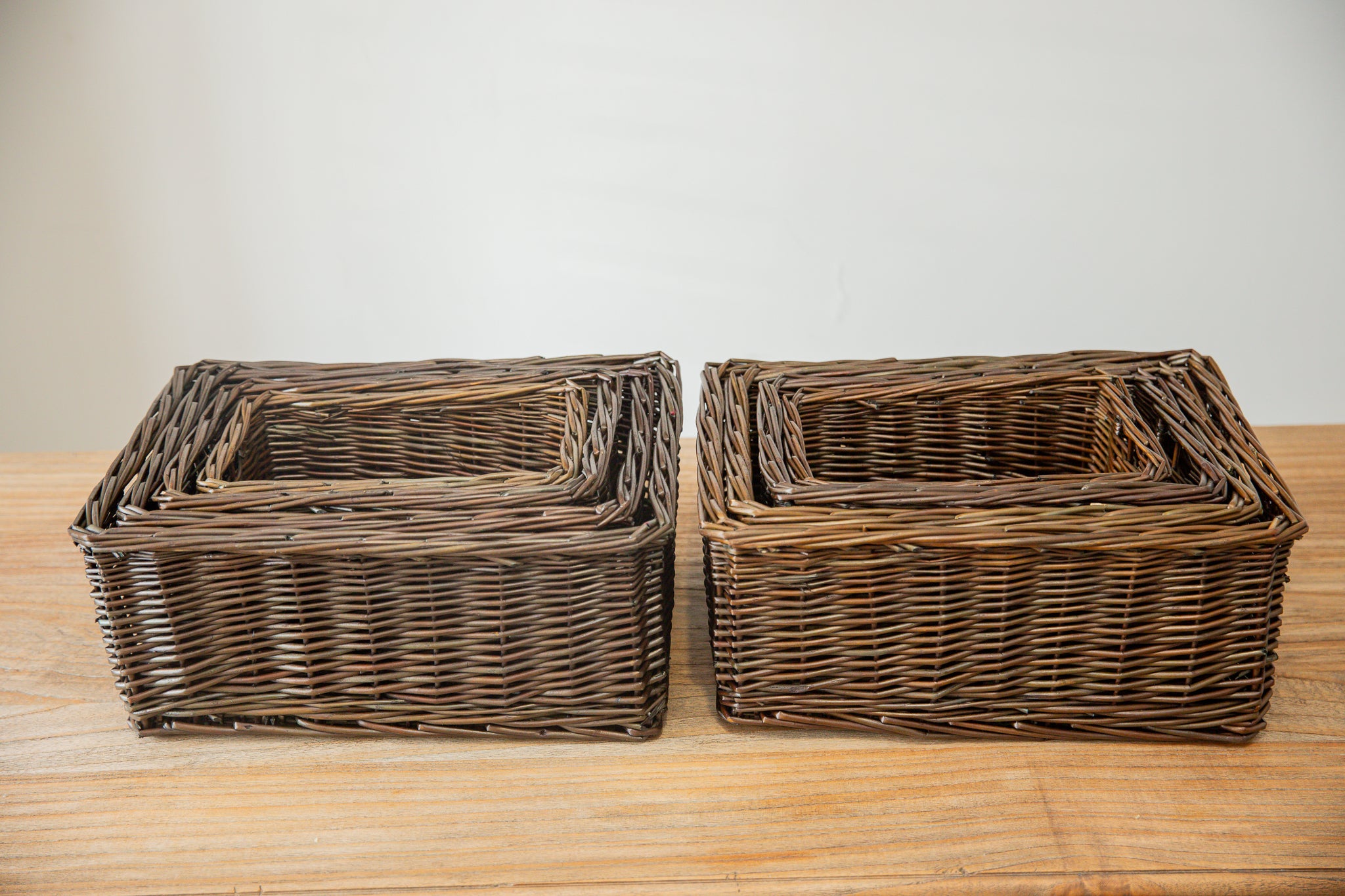 H&K Set of 4 sizes willow wicker storage baskets - in dark forest green