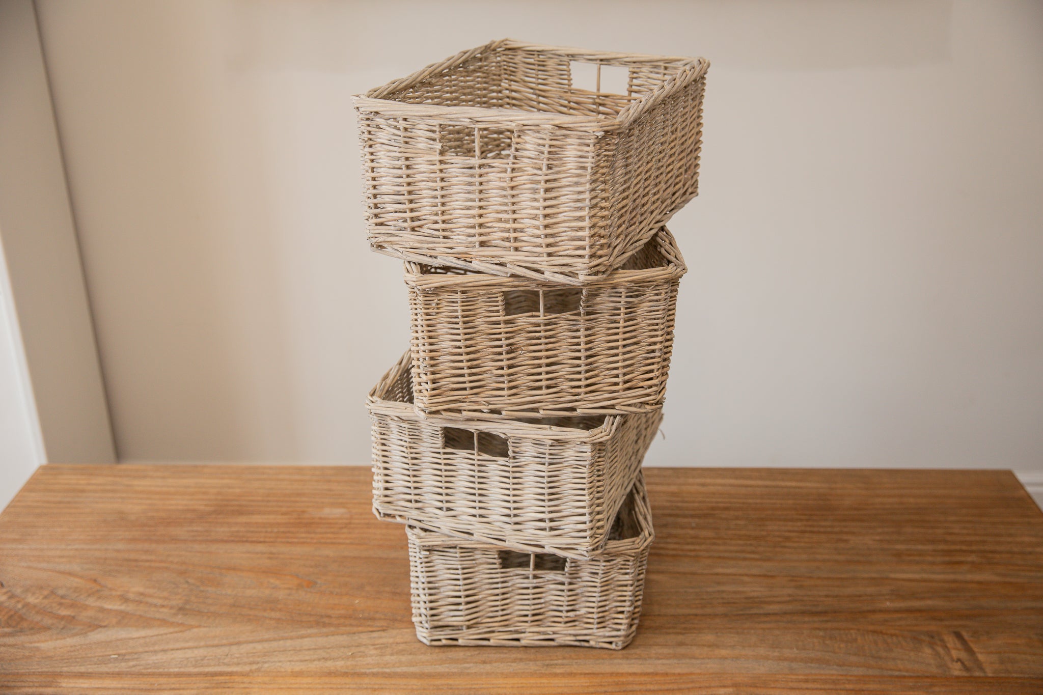 H&K set of willow wicker storage baskets - in Antique Wash