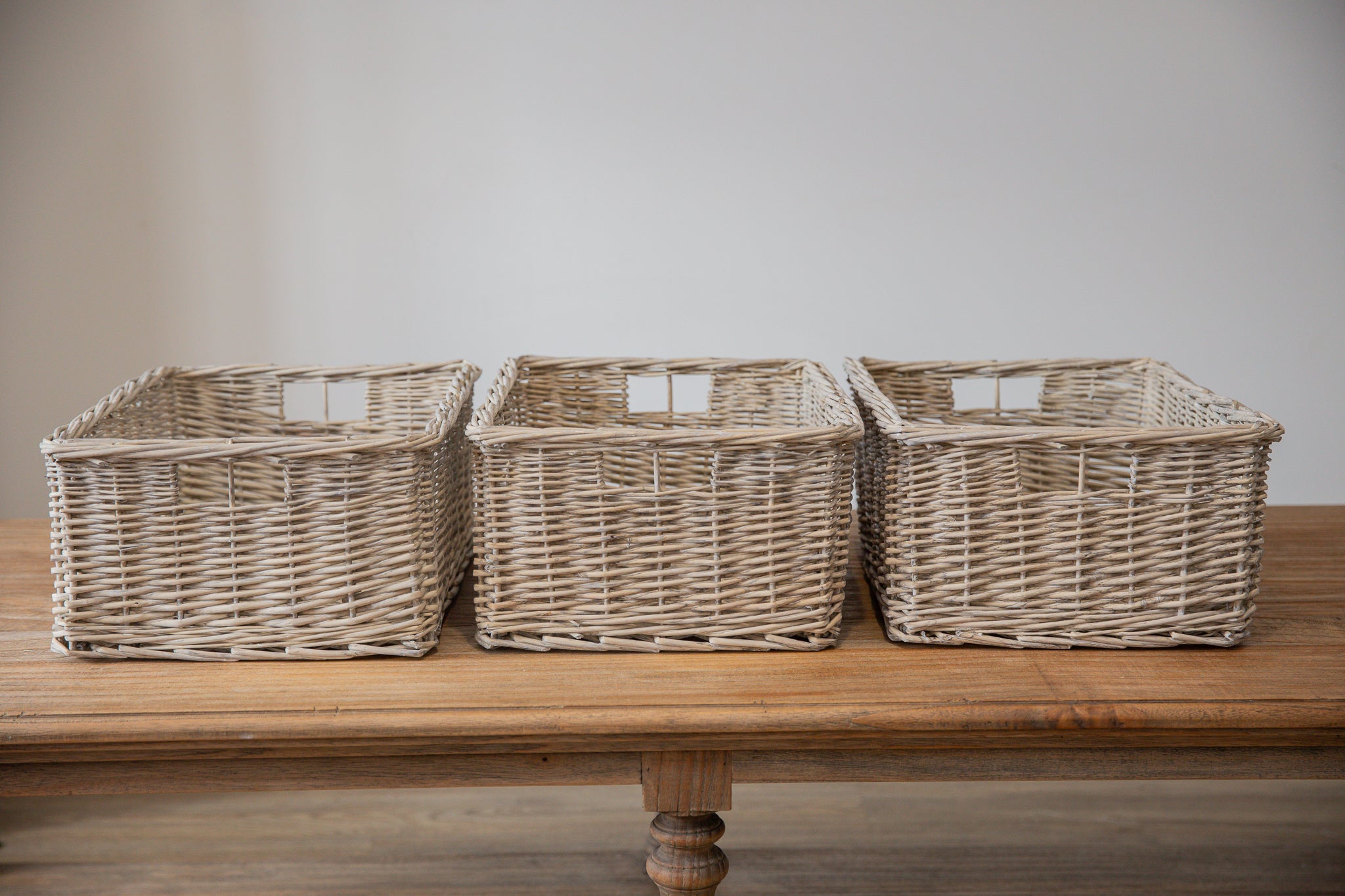 H&K set of willow wicker storage baskets - in Antique Wash