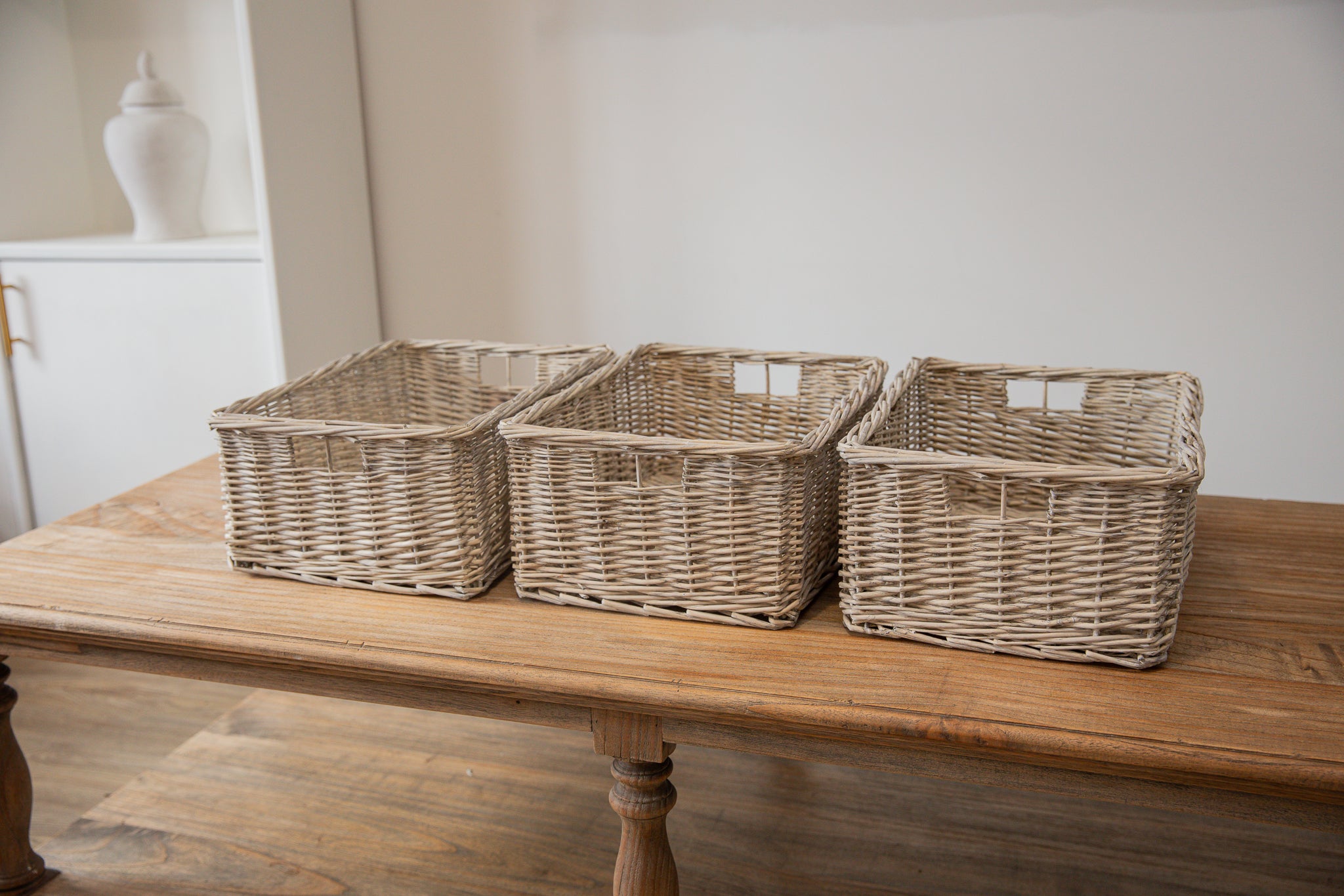 H&K set of willow wicker storage baskets - in Antique Wash