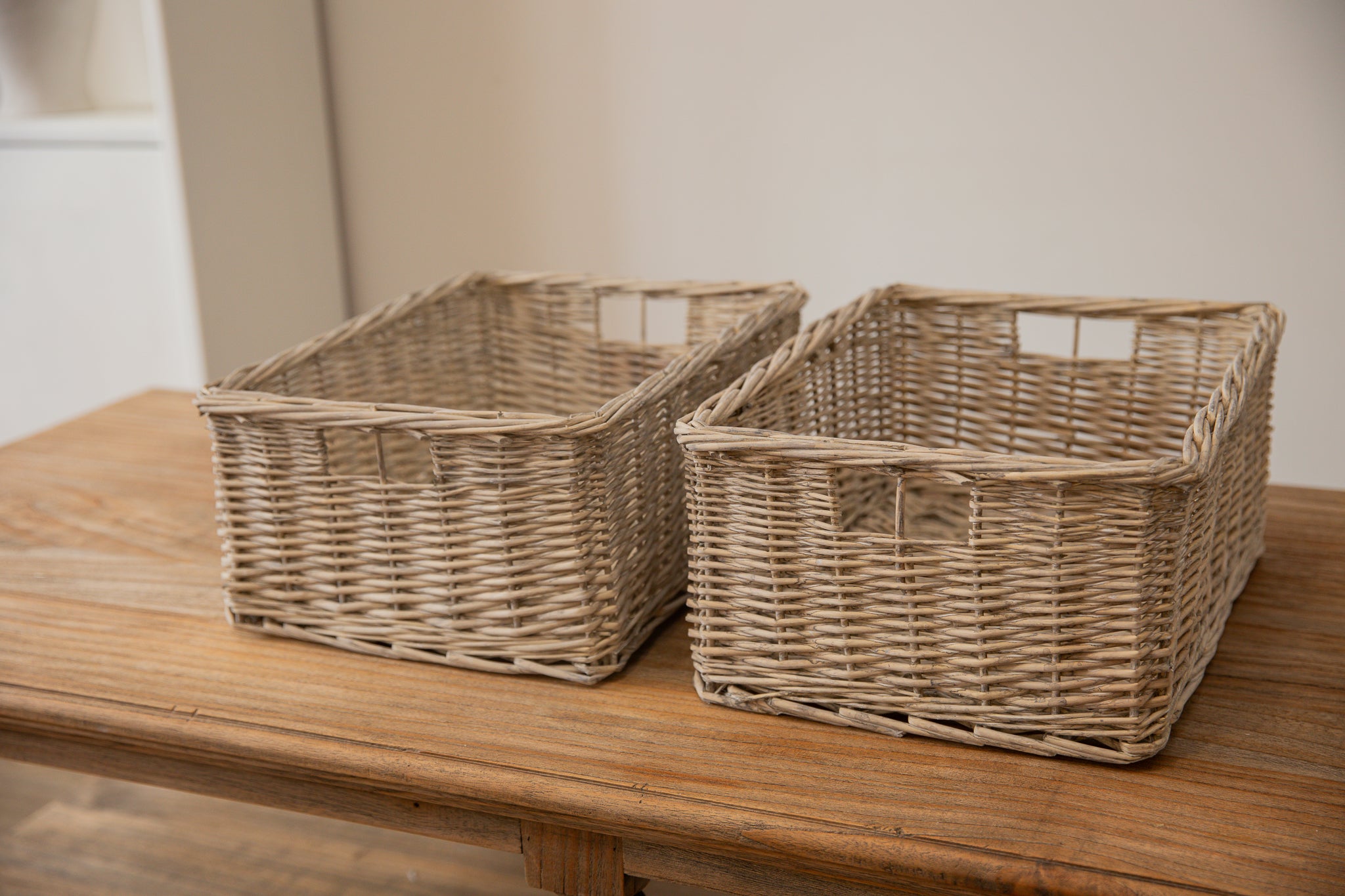 H&K set of willow wicker storage baskets - in Antique Wash