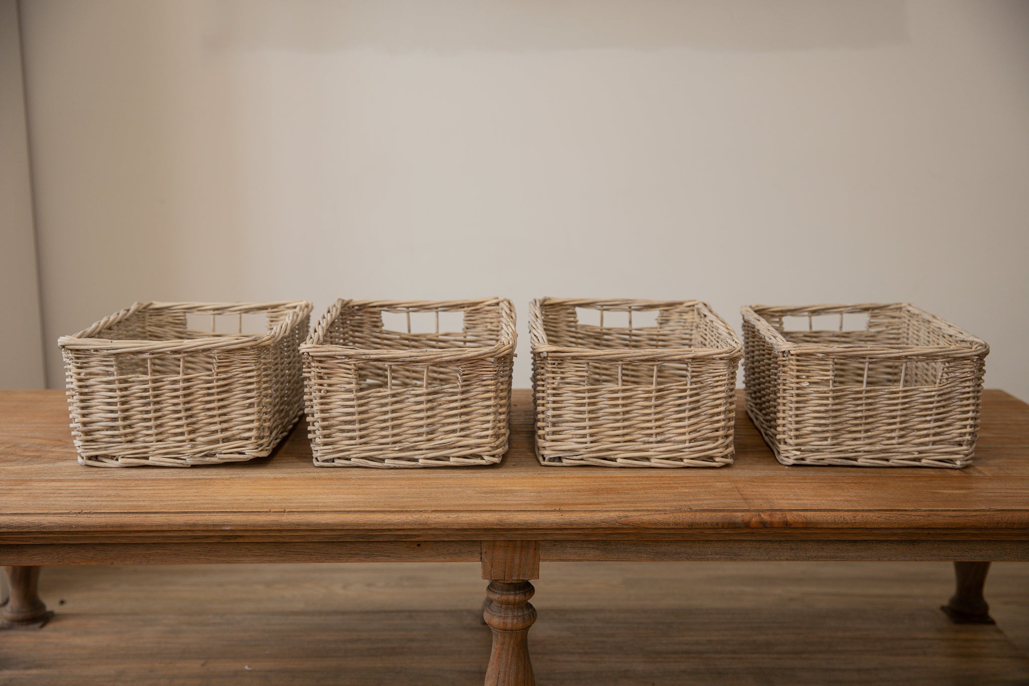 H&K set of willow wicker storage baskets - in Antique Wash