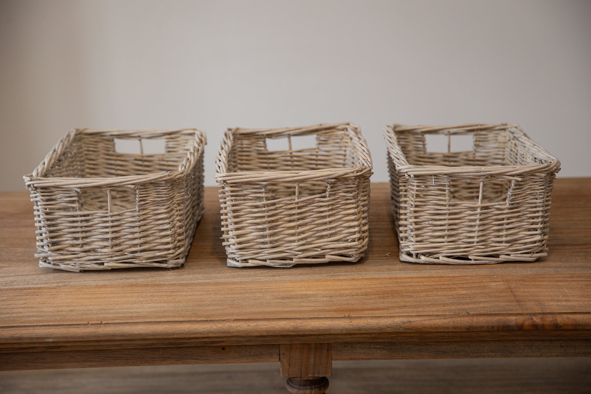 H&K set of willow wicker storage baskets - in Antique Wash