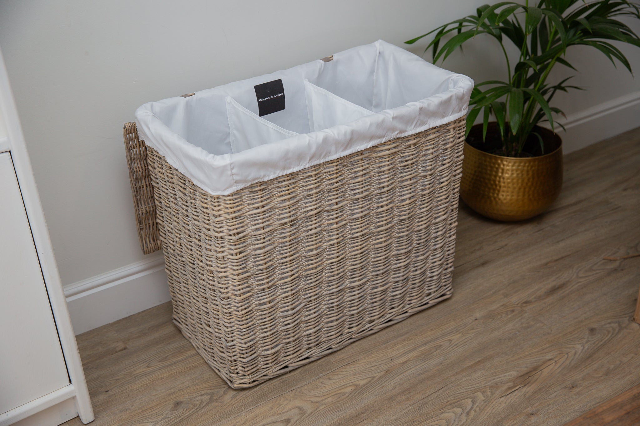 H&K 3 section wicker Laundry Basket - Large in Antique wash