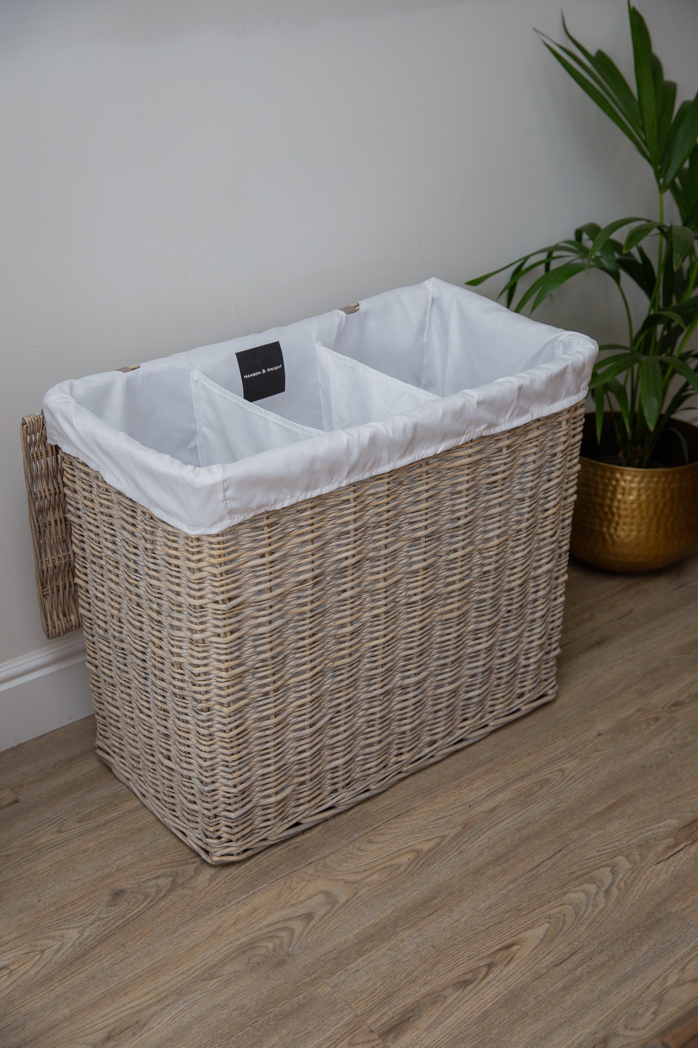 H&K 3 section wicker Laundry Basket - Large in Antique wash