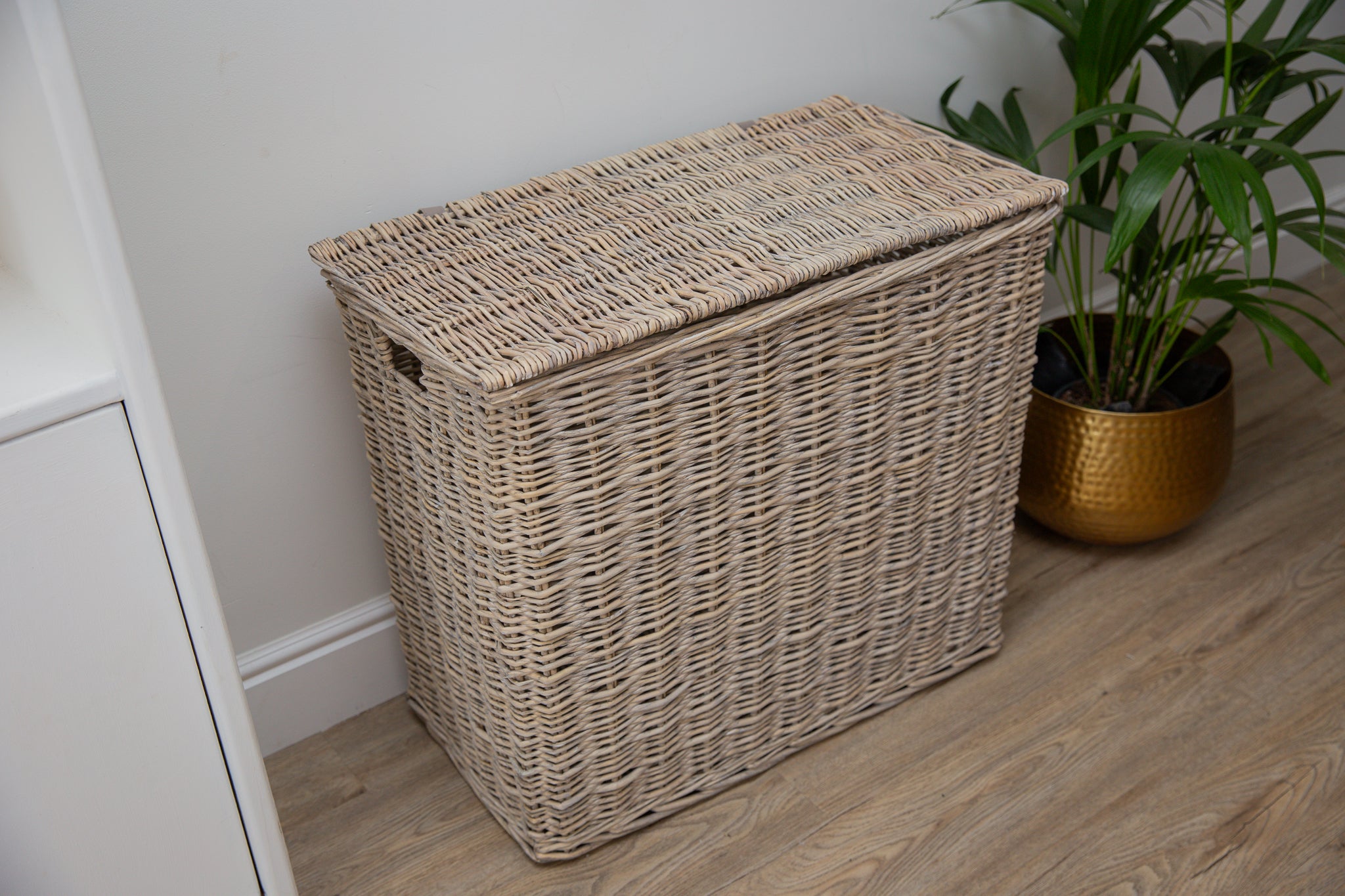 H&K 3 section wicker Laundry Basket - Large in Antique wash